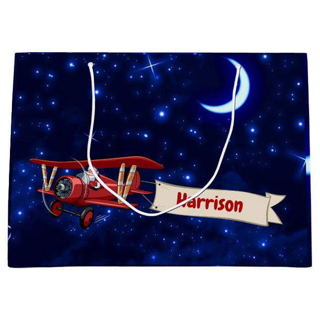Personalisiert, Red Airplane & Santa, Frohe Weihna Große Geschenktüte (Vorderseite)