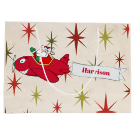 Personalisiert, Red Airplane & Santa, Frohe Weihna Große Geschenktüte