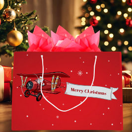 Personalisiert, Red Airplane & Santa, Frohe Weihna Große Geschenktüte