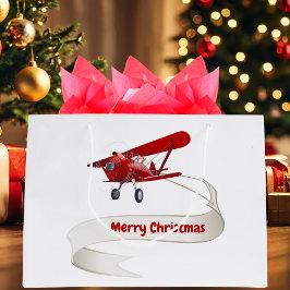 Personalisiert, Red Airplane & Santa, Frohe Weihna Große Geschenktüte