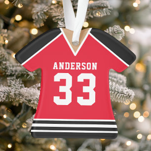 Personalisiert Red and Black Hockey Jersey Ornament