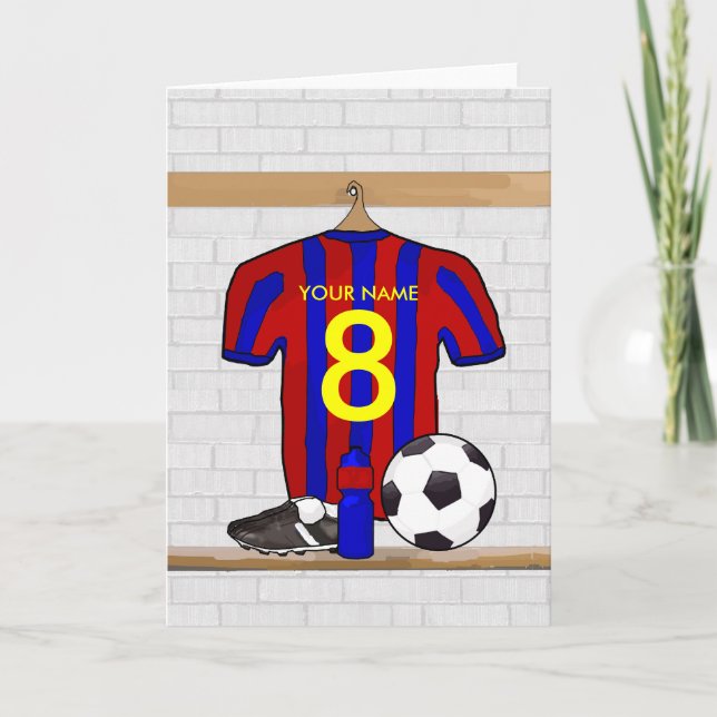 Personalisiert Red and Blue Football Soccer Jersey Karte (Vorderseite)