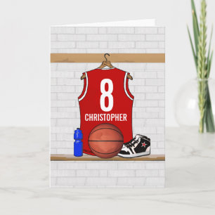 Personalisiert Red and White Basketball Jersey Karte