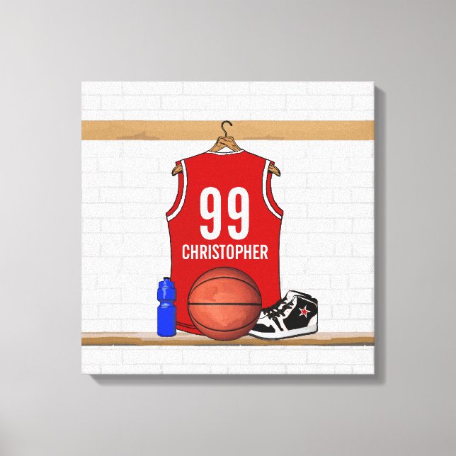 Personalisiert Red and White Basketball Jersey Leinwanddruck (Vorderseite)