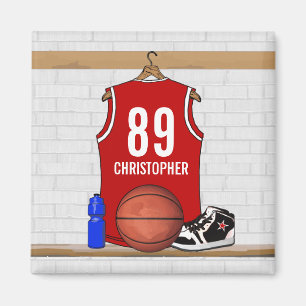 Personalisiert Red and White Basketball Jersey Magnet