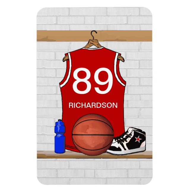 Personalisiert Red and White Basketball Jersey Magnet (Vertikal)