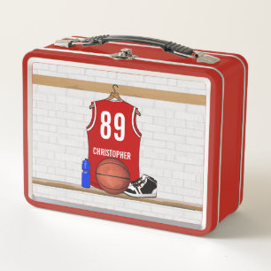 Personalisiert Red and White Basketball Jersey Metall Brotdose