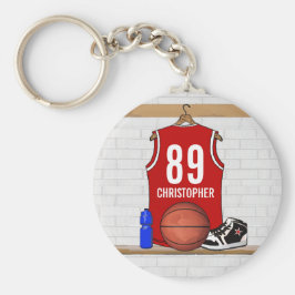 Personalisiert Red and White Basketball Jersey Schlüsselanhänger