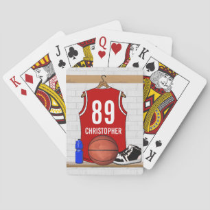 Personalisiert Red and White Basketball Jersey Spielkarten