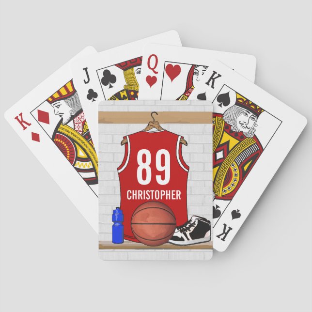 Personalisiert Red and White Basketball Jersey Spielkarten (Rückseite)
