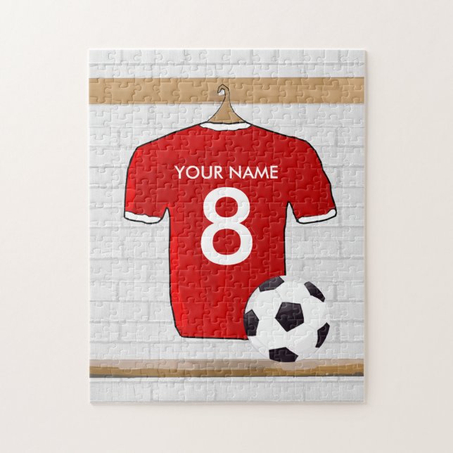 Personalisiert Red and White Football Soccer Jerse (Vertikal)