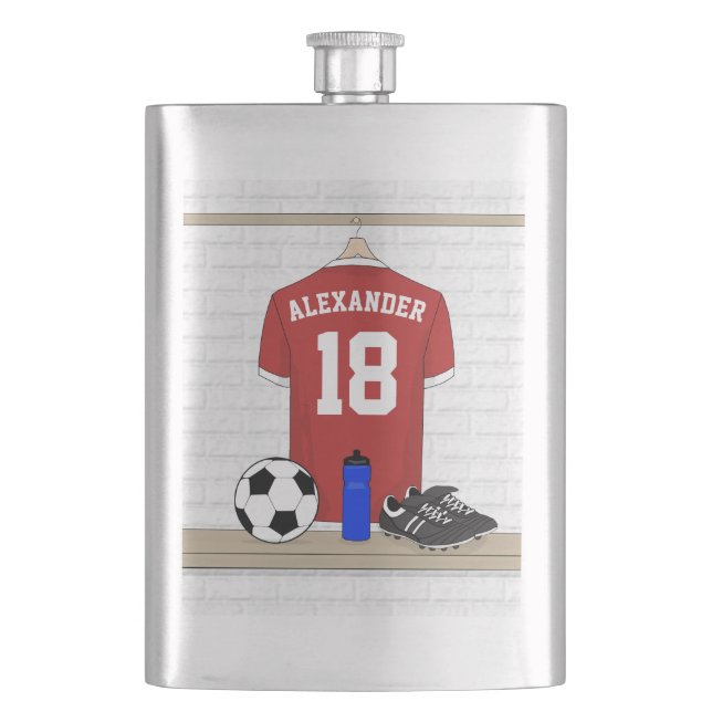 Personalisiert Red and White Football Soccer Jerse Flachmann (Vorderseite)