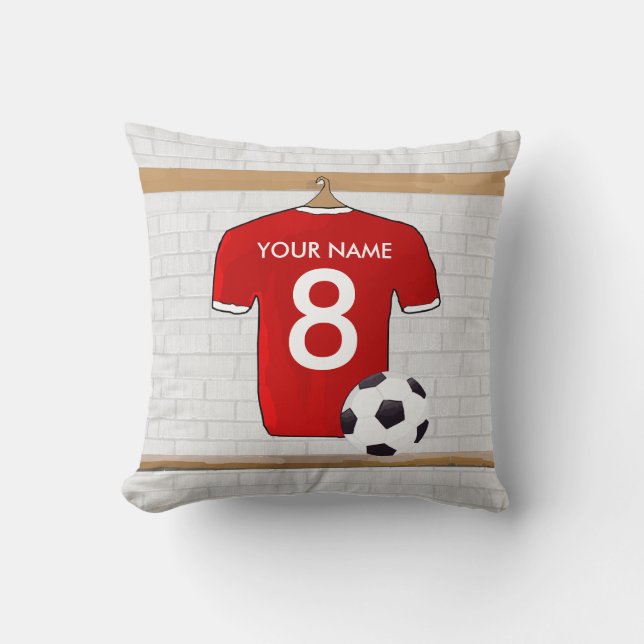 Personalisiert Red and White Football Soccer Jerse Kissen (Vorderseite)