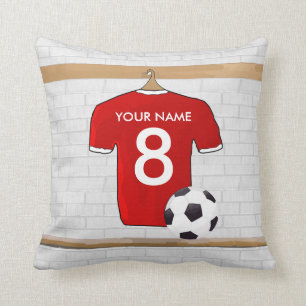 Personalisiert Red and White Football Soccer Jerse Kissen