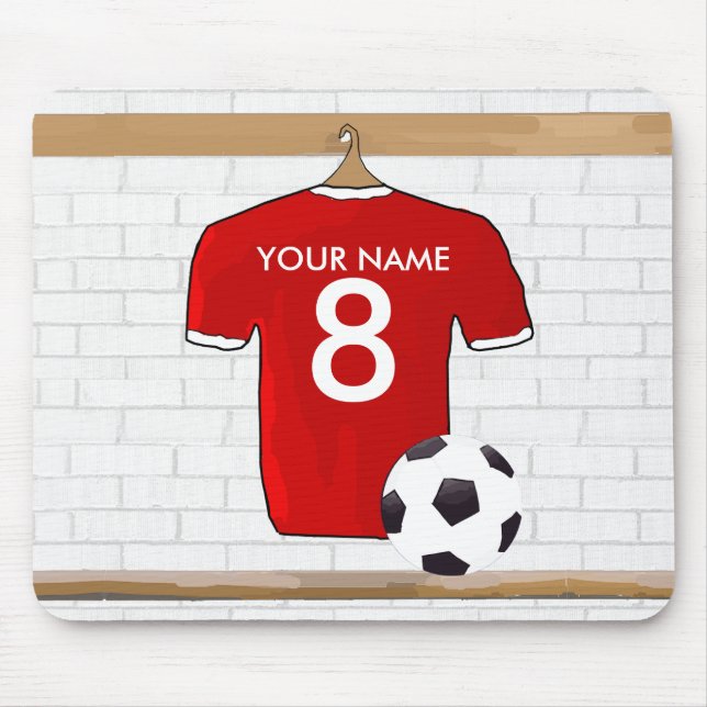 Personalisiert Red and White Football Soccer Jerse Mousepad (Vorne)