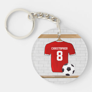 Personalisiert Red and White Football Soccer Jerse Schlüsselanhänger