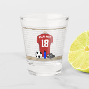 Personalisiert Red and White Football Soccer Jerse Schnapsglas