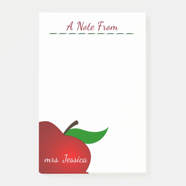Personalisiert Red Apple Teacher Post-it Klebezettel (Vorderseite)