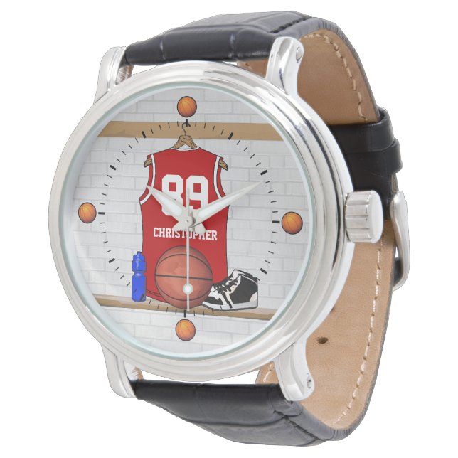 Personalisiert Red Basketball Jersey Armbanduhr (Schrägansicht)