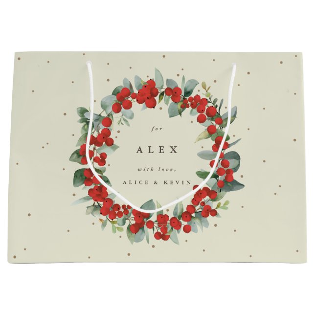 Personalisiert Red Berry+Eucalyptus Weihnachten Große Geschenktüte (Vorderseite)
