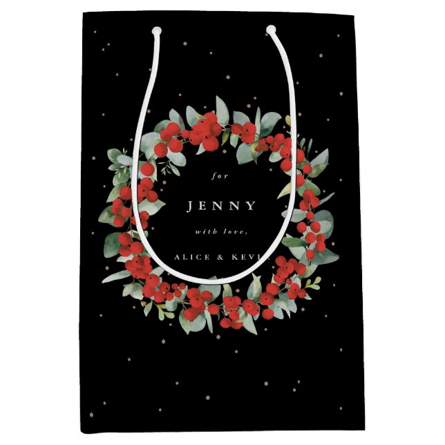 Personalisiert Red Berry+Eucalyptus Weihnachten Mittlere Geschenktüte (Vorderseite)