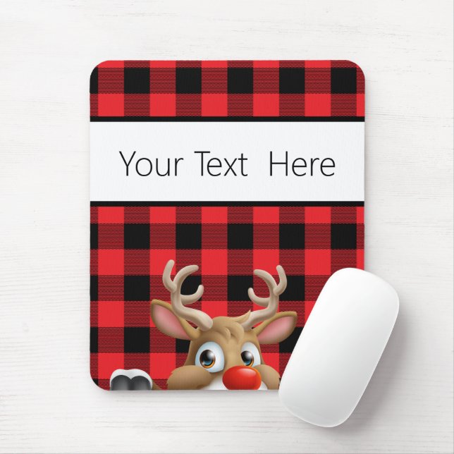 Personalisiert Red Black Buffalo Karo Reindeer Mousepad (Mit Mouse)