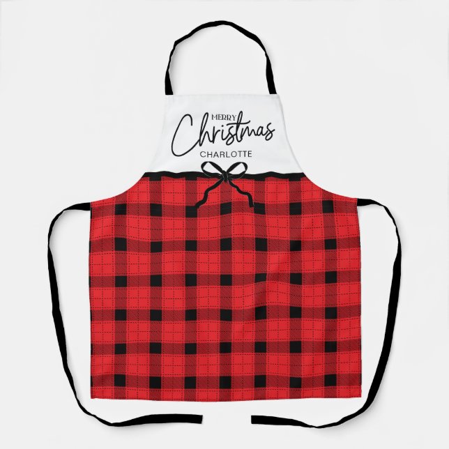 Personalisiert Red Black Kariert Frohe Weihnachten Schürze (Vorderseite)