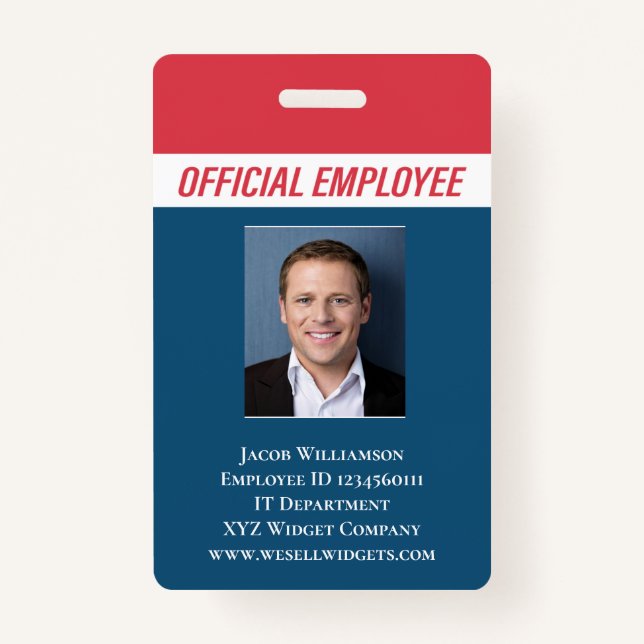 Personalisiert Red Blue Foto ID Mitarbeiter Ausweis (Vorderseite)