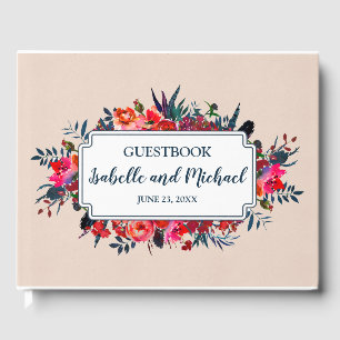 Personalisiert Red Floral Bohemisch Wedbook Gästebuch