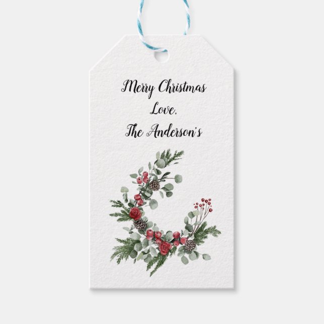 Personalisiert Red Green Poinsettia Evergreen Geschenkanhänger (Vorderseite)