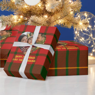 Personalisiert Red Green Tartan Foto Weihnachten Geschenkpapier