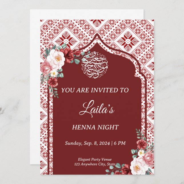 Personalisiert Red Henna Night Einladung (Vorne/Hinten)