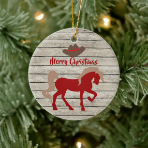 Personalisiert Red Horse und Cowboy Hat Weihnachte Keramik Ornament