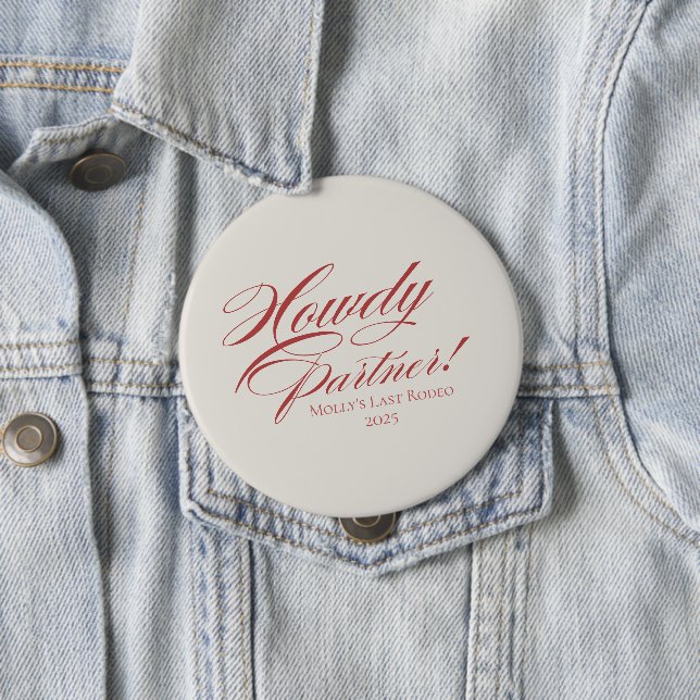 Personalisiert Red Howdy Partner Bachelorette Button (Beispiel)