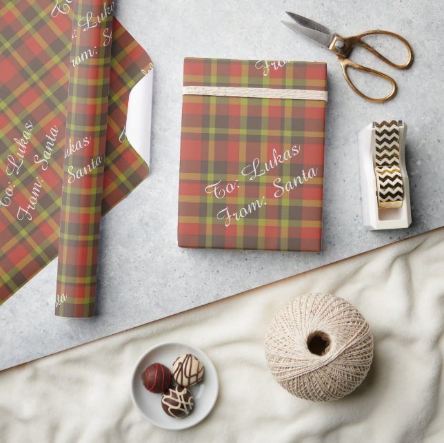 Personalisiert Red Kariert Kids Holiday Weihnachts Geschenkpapier (Kunsthandwerk)