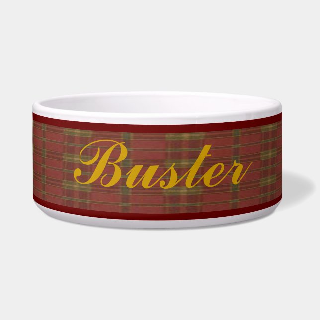 Personalisiert Red Kariert Pet Bowl Napf (Vorderseite)