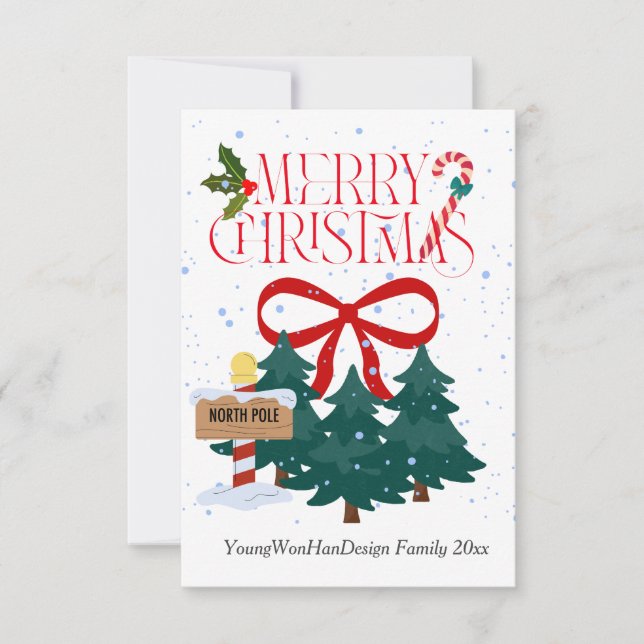 Personalisiert Red Ribbon Frohe Weihnachtskarte Dankeskarte (Vorderseite)