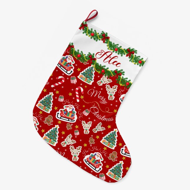 Personalisiert Red Santa Merry Weihnachten Großer Weihnachtsstrumpf (Vorderansicht (hängend))