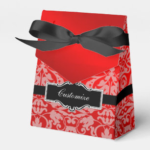 Personalisiert Red Satin Damask Zelt Gefallen Box  Geschenkschachtel