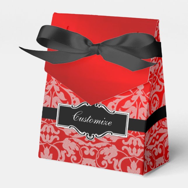 Personalisiert Red Satin Damask Zelt Gefallen Box  Geschenkschachtel (Vorderseite)