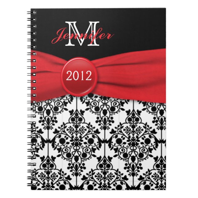 Personalisiert Red Schwarz-weiß Damask Journal Notizblock (Vorderseite)