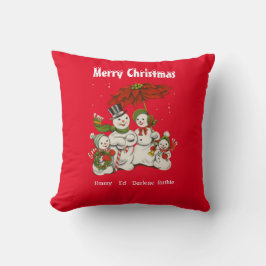 Personalisiert Red Snowman Family Weihnachtsfeiert Kissen