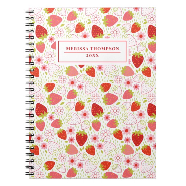 Personalisiert Red Strawberry Pattern Notebook Notizblock (Vorderseite)