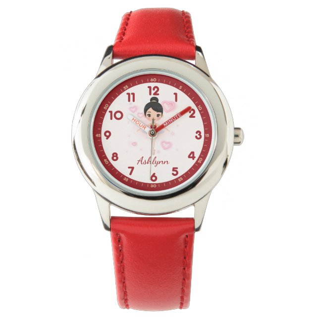 Personalisiert Red Tutu Ballerina | Dancer Gift Armbanduhr (Vorderseite)