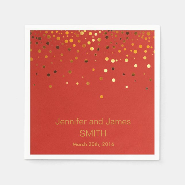 Personalisiert Red Wedding Confetti Gold Glitzer Serviette (Vorderseite)