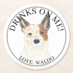 Personalisiert Red White Australian Cattledog Heel Runder Pappuntersetzer