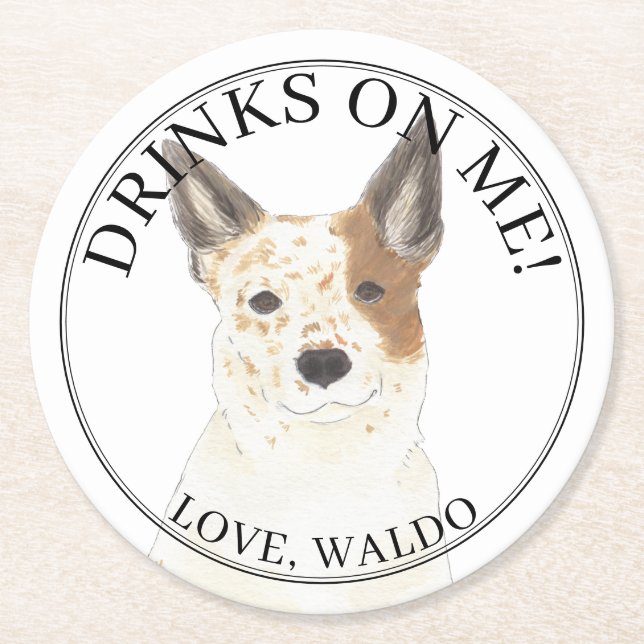 Personalisiert Red White Australian Cattledog Heel Runder Pappuntersetzer (Vorderseite)