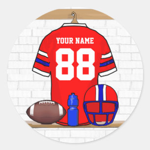 Personalisiert Red White Blue Football Jersey Runder Aufkleber