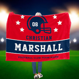 Personalisiert Red White Blue Football Name Fleecedecke
