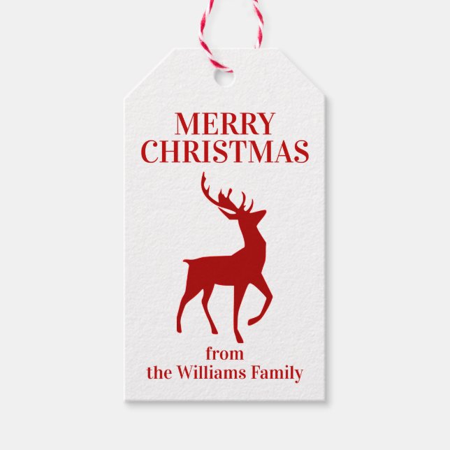 Personalisiert Red White frohe Weihnachten Rustic  Geschenkanhänger (Vorderseite)